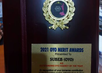The Oyo State Universal Basic Education Board, has been honored as the Outstanding Oyo Agency of the Year 2021 by Silverstones Communication, organizers of the Miss Oyo Beauty pageant.