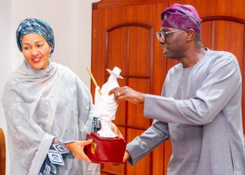 PHOTOS: Governor Sanwo-Olu Receives UN Deputy Secretary-General, Hajia Amina Mohammed at Lagos House, Marina