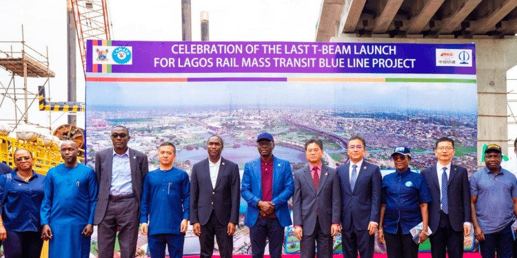 PICTURES: Gov. Sanwo-Olu, Deputy Gov Hamzat At The Final T-Beam Launch For Lagos Blue Line Rail Project In Marina, On Wednesday, 17 August 2022