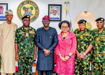 PICTURES: Gov. Sanwo-Olu Receives The New Chief Of Naval Staff, Vice Admiral Emmanuel Ogalla At Lagos House, Marina, On Tuesday, 15 August 2023