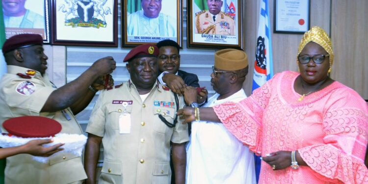 FRSC Corps Marshal Decorates Newly Appointed Deputy Corps Marshal Bisi Kazeem With His New Rank